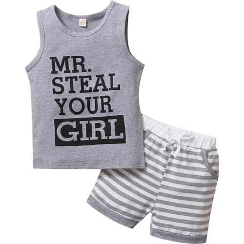 Newborn Baby Boy Summer Sets Casual Letter Sleeveless Round Neck Tank Tops+Striped Shorts Toddler Boy Tracksuits 0-18Months