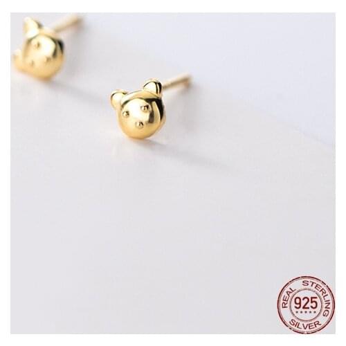 LKO Sterling Silver 925 Cute Animal Small Bear Stud Earrings for Women Lover Gifts Girls Fashion Fine Jewelry Accessories