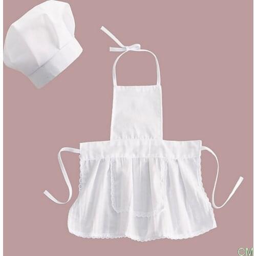 Cute Baby Chef Apron&Hat For Kids Costumes Cotton Blended Chef Baby White Cook Costume Photos Photography Prop Newborn Hat Apron
