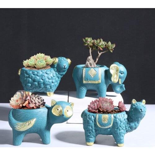 Kawaii Alpaca elephant Ceramic flower pot succulent desk decoration Maceta casa macetas de ceramica bonsai pot home garden decor