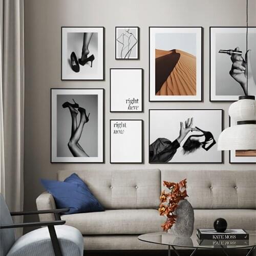 Simple Line Art Sex Legs Shoes Lipstick Poster Highland Desert Wall Art Print Nordic Canvas Painting Living Room Decor Picture
