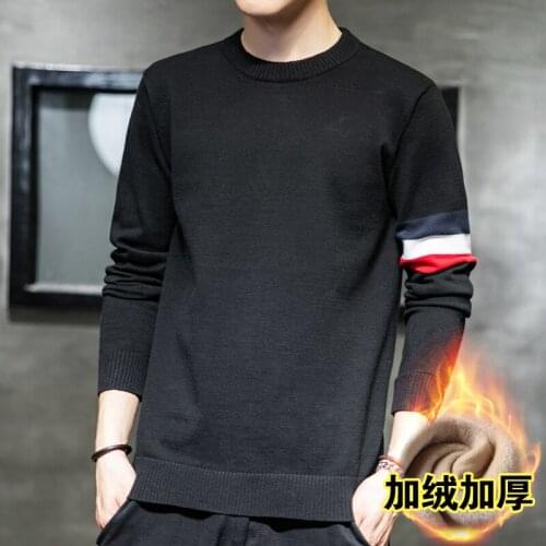 2020 Autumn Winter New Mens Casual Knit Sweaters Plus Velvet Sweater Flannel New Pullovers Spandex O-Neck Male Brand Clothes