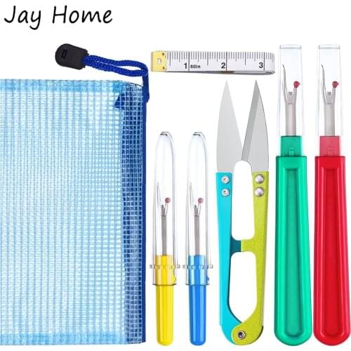 7Pcs Sewing Seam Ripper Kit Thread Seam Remover Thread Cutter Tools with U Scissor Soft Measure Tape Storage Bag Sewing Supplies