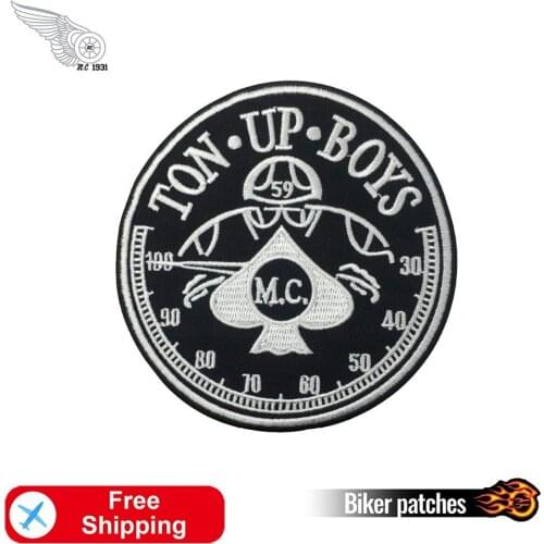 Ton up Boys MC Embroidery Patches Iron on Badges for Clothes Vest Front Chest Motorcycle Riders Stripe DIY Biker Custom Applique