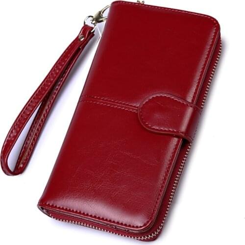 New Women Oil Wax Leather Wallet Female Purses Big Capacity Hasp Zipper Purse Ladies Long Wristlet Clutch Coin Card Holders