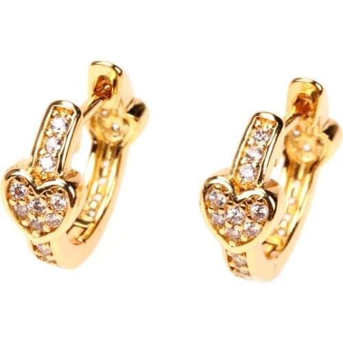 EYIKA Charm Fashion 18K Gold Plated Pave Shiny Zircon Heart Hoop Earring for Women Girl Crystal Double Side Piercing Ear Jewelry