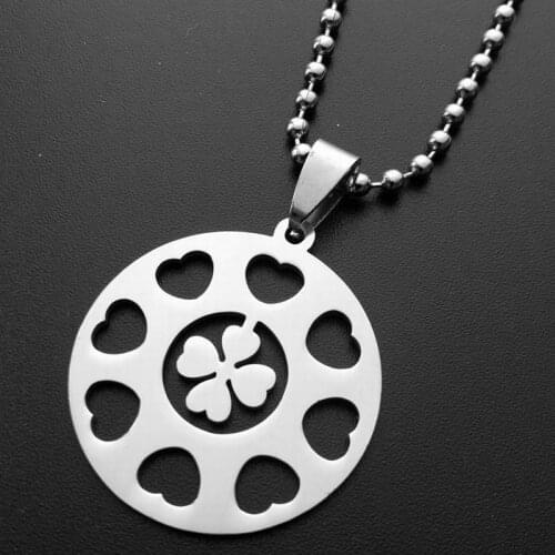 Wholesale Four Leaf Clover With Lovely Heart Hollow Round Stainless Steel Pendant Necklace For Women Necklace Jewelry