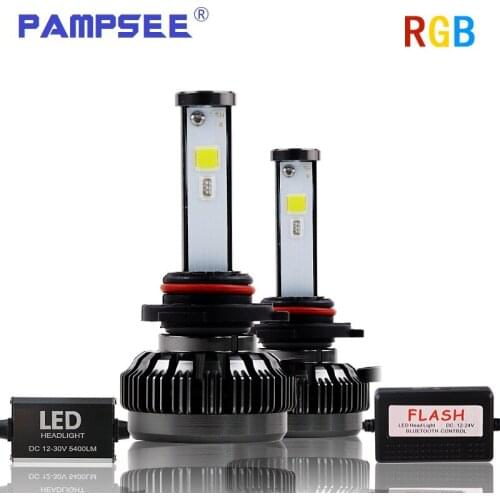 PAMPSEE Car RGB LED Headlight H1 H3 H4 H7 H8/H11 9005 9006 880 9012 5202 LED Bulbs APP Bluetooth Control Multi-color 40W 6000LM