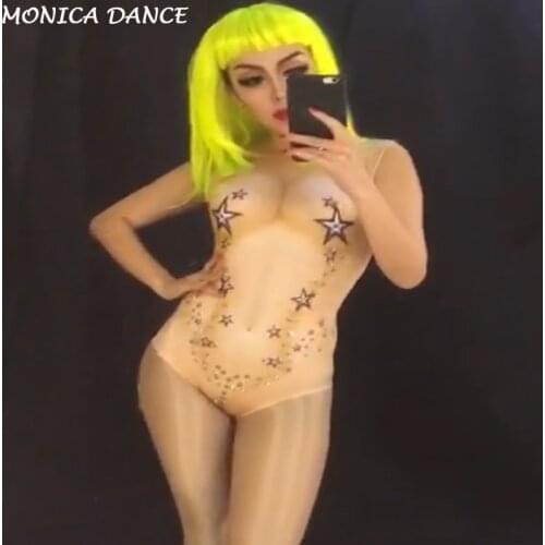 Sexy Nightclub Stage Nude Stars Bodysuit one piece Bodysuit Outerwear Dance Leotard Outfit Performance Dancing DJ DS wear