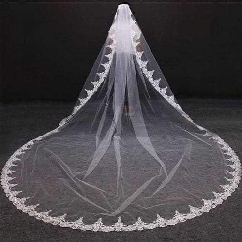 Cathedral Wedding Veil Lace Eedge Veil White Ivory Bridal Veil One Layer 400cm Cathedral Veil applique veil bridal accessories