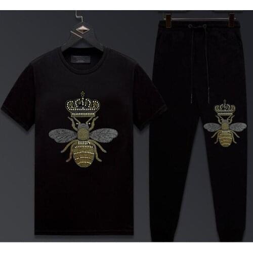 SUMMER Mens Sets Brand Sportswear Tracksuits 2 Piece Sets Mens Clothes short Sleeve Sets Male Streetswear Diamond stone