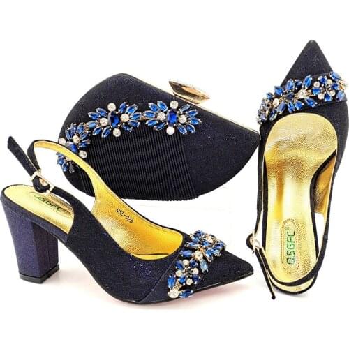 Decoration Nigerian 2021 Lastest Italian Design D.Blue Color Special Flower Style Noble Party Banquet Women Shoes and Bag Set