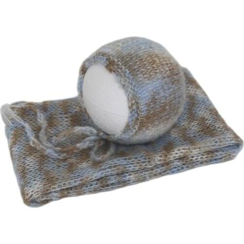 Vintage Newborn Boy Cap Photography Props Knitted Baby Swaddle Blanket Soft Mohair Infant Bonnet Set Stretch Knit Wrap Props