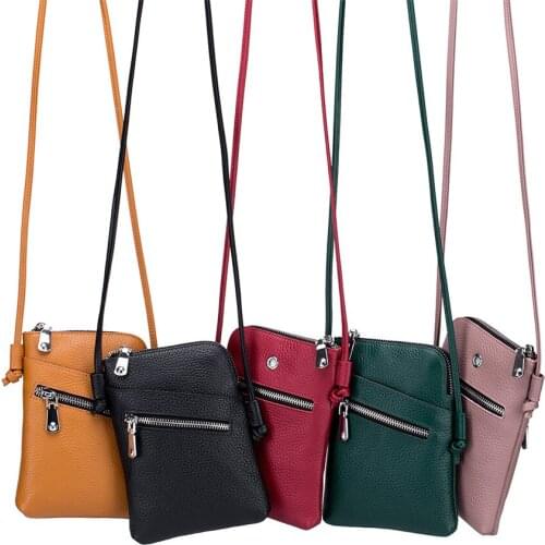 Woman’s Genuine Leather Small Vertical Cell Phone Purse All-Matched Soft Shoulder Bag Cross-Body Bag for Lady F1119