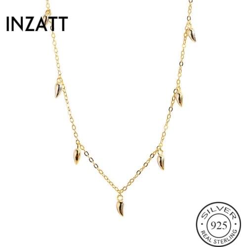 INZATT Real 925 Sterling Silver Minimalist Water Drop Necklace For Fashion Women Party Trendy Fine Jewelry OL Accessories Gift