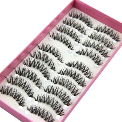 Fashion 10 Pairs Natural Black Long Cross Thick False Eyelashes Party Eye Makeup