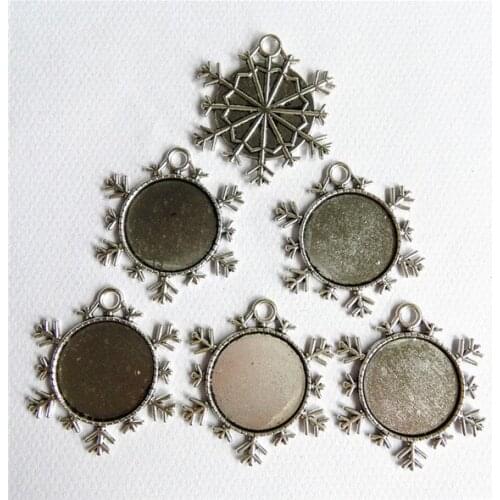 10pcs/lot very good Ancient silver 25mm inner size snowflake cameo cabochon base setting Connector 25mm cameo pendant tray