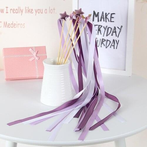 20/50pcs Star Fairy Wand Lace Ribbon Streamers Wedding Magic Wands Wood Stick Bells Confetti Party Team Bride Prop Decoration