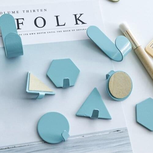 4 Pcs Creative Free Punch Wall Hook Wrought Iron Small Hook Decoration Geometry Mini Door Strong Sticky Bathroom Hooks Practical