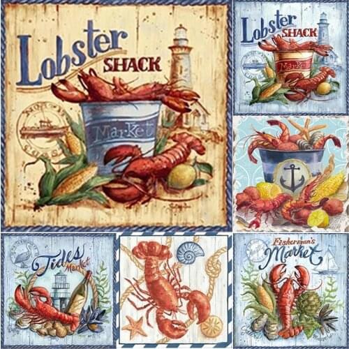 New 5D DIY Sea View Diamond Painting Seafood Diamond Embroidery Cross Stitch Full Square Round Drill Manual Art Home Decor Gift