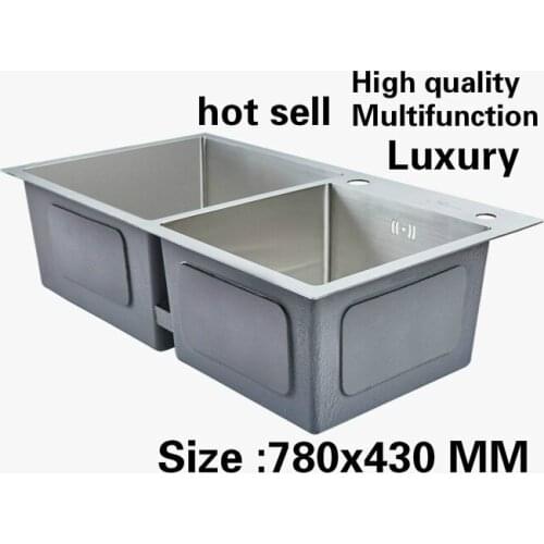 Free shipping Home multifunction vogue kitchen manual sink double groove wash vegetables 304 stainless steel hot sell 78x43 CM