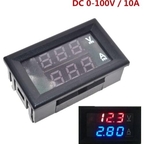 DC 0-100V 10A Digital Voltmeter Ammeter Dual Display Voltage Detector Current Meter Panel Amp Volt Gauge 0.28" Red Blue LED