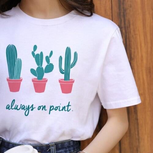 Harajuku Cactus Small Fresh T Shirt Women Ullzang Fashion Graphic T-shirt 90s Korean Style Tshirt Funny Cartoon Top Tees Female