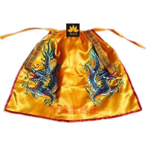 Chinese buddhist 33 Cm Tall High Quality Yellow Satin Buddha Cloak Handmade Embroidery Ssangyong Shawl Solemn Temple Decoration