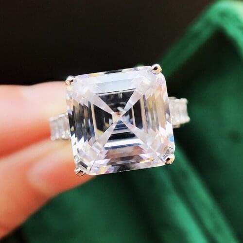 925 Silver Simulated Moissanite 12*12MM Square Cut Diamond Ring Aniversary Party Pendent Jewelry