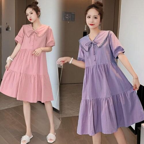 Maternity Dress For Feeding Loose Sweet Feature Turn-down Collar Decoration Summer Clothes Breastfeeding Dress Maternity Clothes