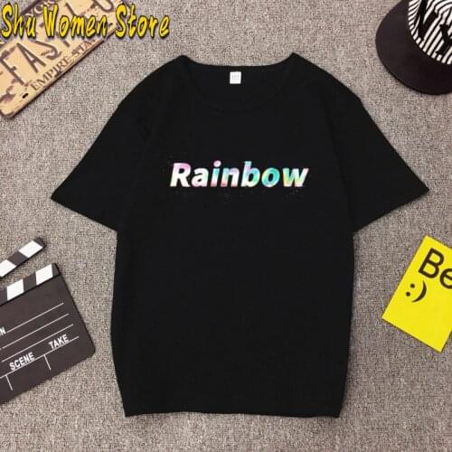 Cotton Summer Woman T-Shirt Good Print Women Tshirt Plus Size 3XLoose Tops Letter Korean Rainbow Graphic Tees Shirts y2k tops
