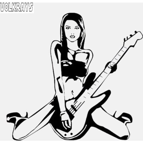 Volkrays Fashion Car Sticker Sexy Girl Guitar Music Cool Rock Accessories Reflective High Quality Vinyl Decal,13cm*14cm