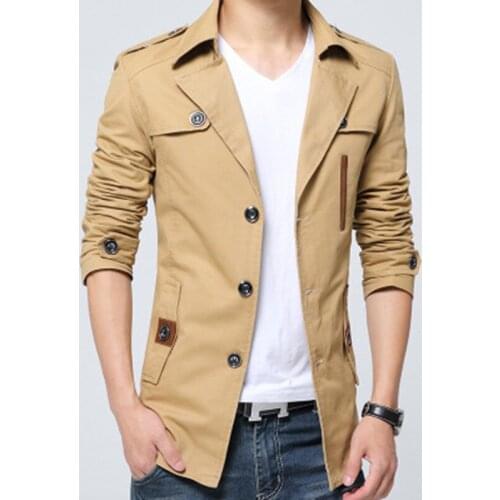 Fashion men Trench jacket Autumn Winter Full cotton Business Casual coat mens Solid color Windbreaker New Male slim outerwear