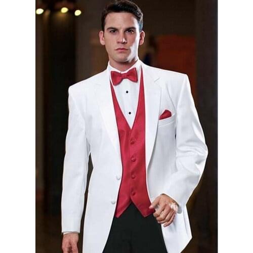 Fashionable Two Button White Groom Tuxedos Groomsmen Mens Wedding Prom Suits Custom Made (Jacket+Pants+Vest+Tie) NO:070