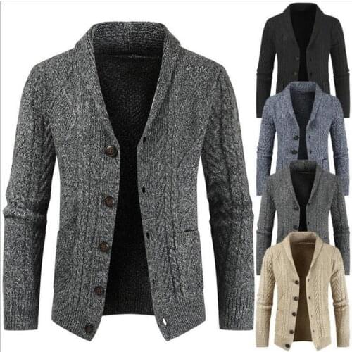 2021 Lapel Knit Cardigan Fashion Loose Thick Sweater Mens SweaterCoats Warm Cardigan Single Breasted Winter Cardigan Men