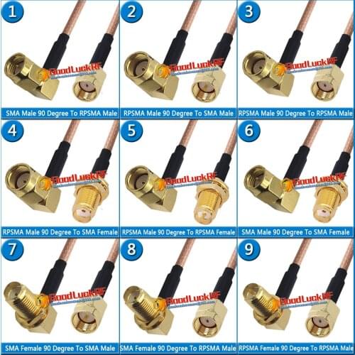 Kit Set SMA 90 Degree Right Angle to RPSMA RP-SMA SMA Male & Female Washer Bulkhead Mount Nut Pigtail Jumper RG316 Cable