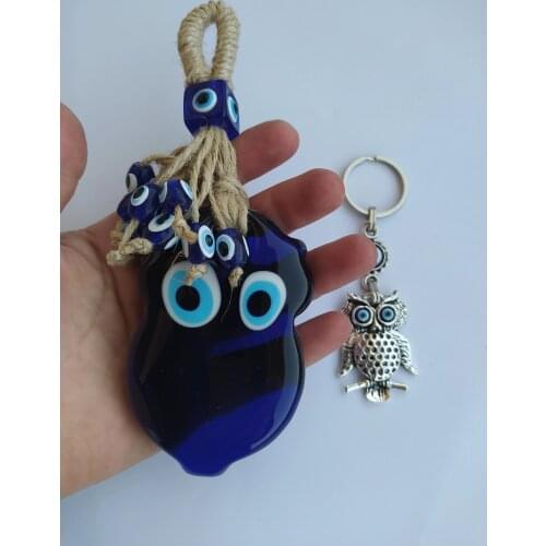 Tasselled Owl Evil Eye Wall Hanging Handmade Glass Bead Pendant Charm Turkish Amulet Talisman Nazar Protector Boho Home Decor
