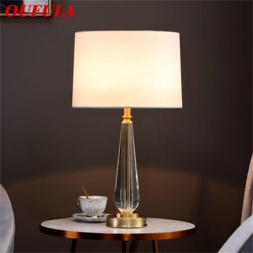 OUFULA Table Lamp Brass Modern Simple Crystal LED Desk Light Decoration for Home