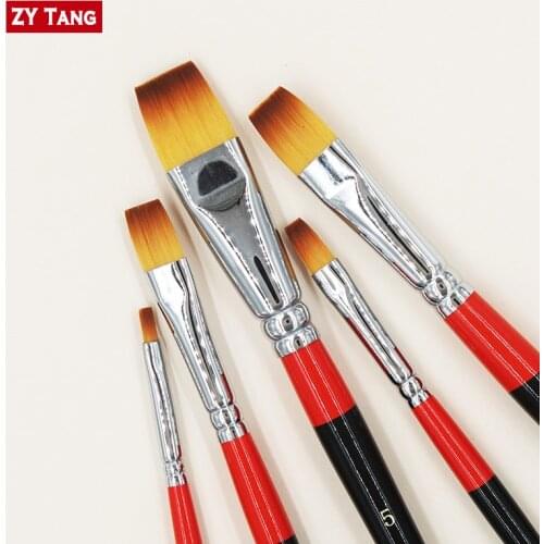 771F Nylon Hair Paint Brush Flat Shape Paint Brushes Artist For Watercolor Acrylic Painting
