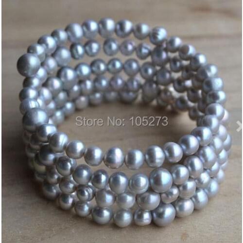 New Arriver Pearl Jewelry 4 Rows 6-7mm Grey Freshwater Pearl Bracelet Wedding Party Jewelry Bridesmaids Bracelet Free Shipping