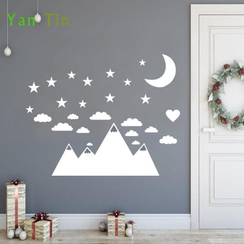 New Mountain Clouds Stars Moon Wall Sticker Home Decor Bedroom Baby Rooms Poster Boy Girl Gifts Removable DIY Cartoon Art Mural