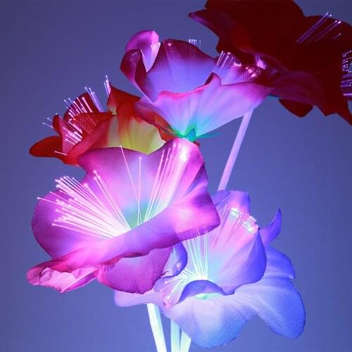 Fiber LED Lamp Optical Fiber Lamp Colorful Plastic Kapok Vase Home Room ValentineS Day Christmas Fiber Flower Light Beautiful