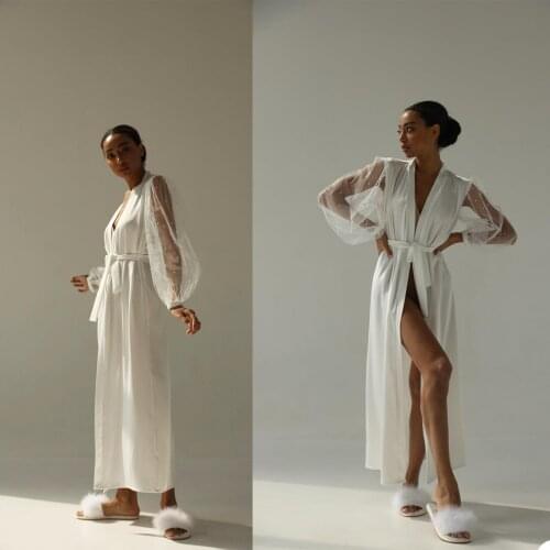 Sexy Summer Women Pajamas Deep V Neck Long Sleeve Ankle Length Bath Robe With Belt Bathtub Night Gown