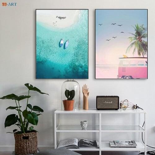 Ocean Beach Poster Waves Surfing Canvas Painting Landscape Wall Art Coastal Art Decor Nordic Decoration Home