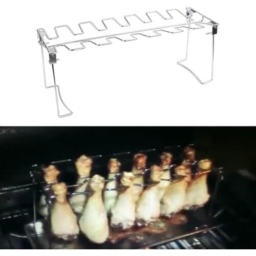 Hot BBQ Beef Chicken Leg Wing Grill Rack Stainless Steel Barbecue Drumsticks Holder Smoker Oven Roaster Stand with Drip Pan