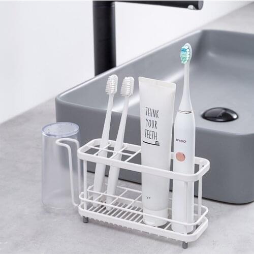 Metal Multifunction Toothbrush Stand Shelf Storage Rack Toothpaste Organizer Cup Holder Bathroom Accessories Space Saving