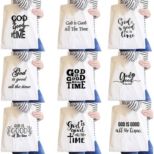 God is Good All The Time Print Canvas Tote Bag Shopping Female Handbag Fashion Travel Bag Student Bags for Women 2021 Gift