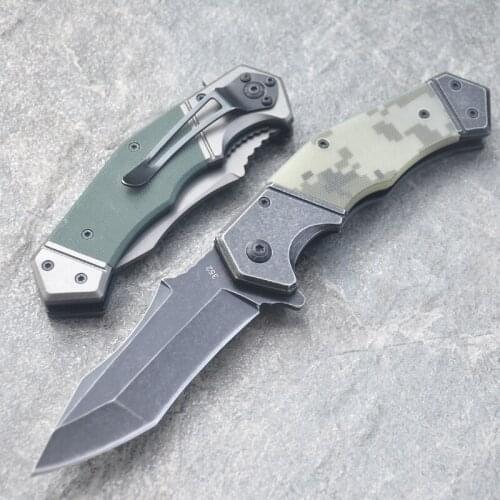 Damascus Steel Tactical Folding Knife 440C Blade G10 Handle Camping Hunting Knives EDC Multi Functional Outdoor Survival Knife