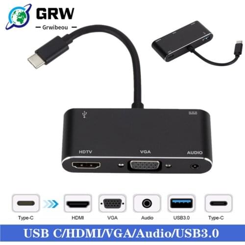 High Quality USB 3.1 Type-C to HDMI VGA USB 3.0 USBC Charging Hub with 3.5 Audio Adapter for MacBook Samsung S9 Huawei P30 Phone