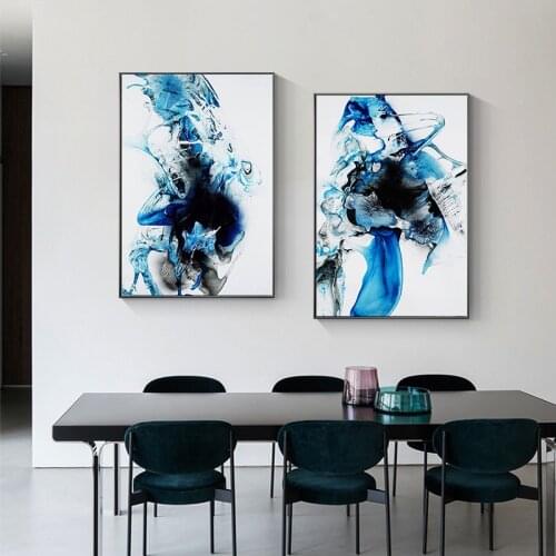 Modern Abstract Blue Splash-ink Painting Poster Canvas Print Painting Wall Art Pictures Living Room Home Cuadros Decoration